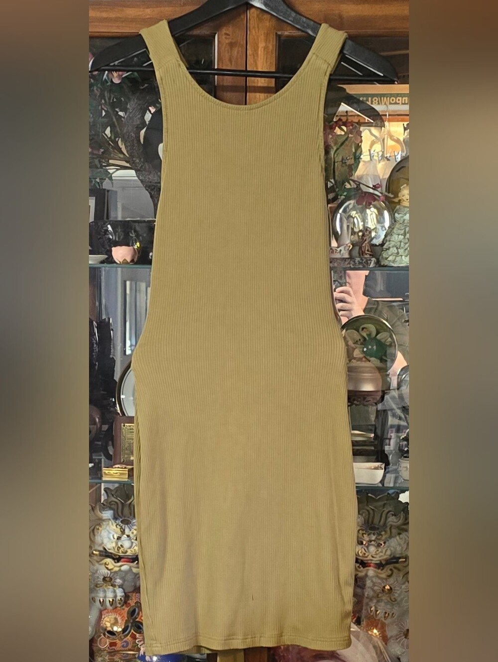 Saints + Secrets Khaki Ribbed Backless Cross Strap Midi Dress